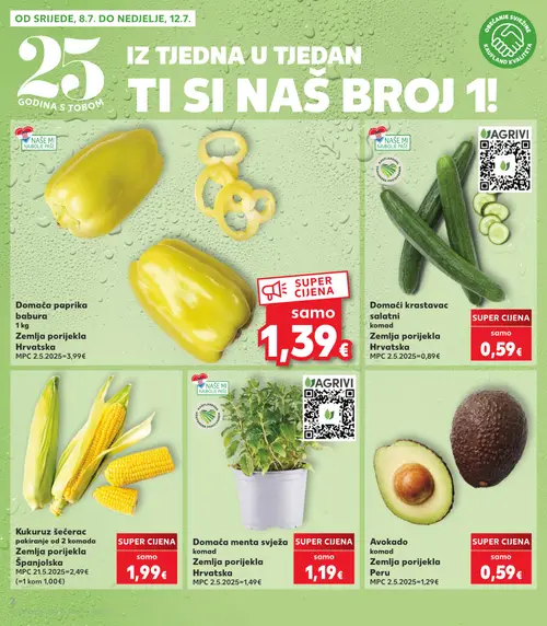 Kaufland katalog — stranica 2: Domaća paprika babura, Avokado, AGRIVI Domaći krastavac salatni, Domaća menta svježa (vrijedi 08. 07. 2026.–14. 07. 2026.)