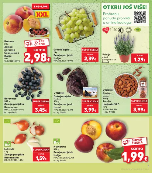 Kaufland katalog — stranica 3: Salvia u tegli, Breskva, Grožđe bijelo, Borovnica (vrijedi 08. 07. 2026.–14. 07. 2026.)