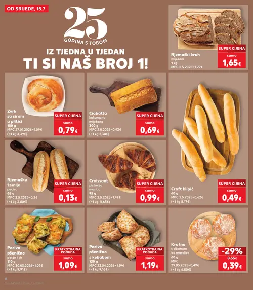 Kaufland katalog — stranica 6: Krafna s džemom od marelice, Njemačka žemlja pecivo, Njemački kruh miješani, Zvrak sa sirom u plitici (vrijedi 15. 07. 2026.–21. 07. 2026.)