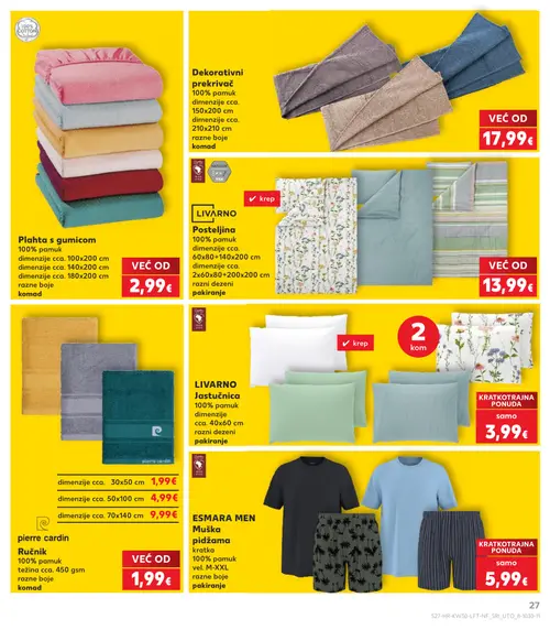 Kaufland katalog — stranica 27: Dekorativni prekrivač, LIVARNO Posteljina, Plahta s gumicom, pierre cardin Ručnik (vrijedi 22. 07. 2026.–28. 07. 2026.)