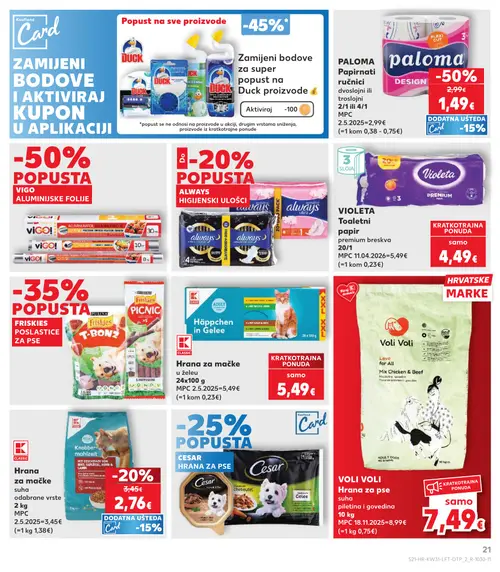Kaufland katalog — stranica 21: paloma PALOMA Papirnati ručnici dvoslojni 2/1 i 4/1, CLASSIC Hrana za mačke suha odabrane vrste 2 kg, vigo VIGO Alumunijske folije, vigo VIGO Alumunijske folije (vrijedi 29. 07. 2026.–05. 08. 2026.)