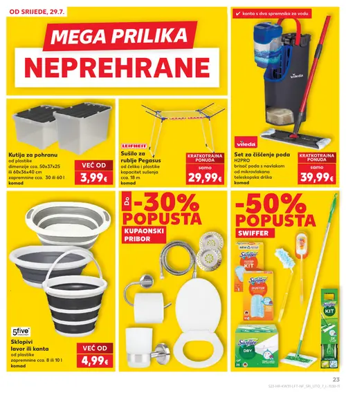 Kaufland katalog — stranica 23: Kutija za pohranu, LEIFHEIT Sušilo za rublje Pegasus, VILEDA Set za čišćenje poda H2PRO, 5five Sklopivi lavor ili kanta (vrijedi 29. 07. 2026.–05. 08. 2026.)