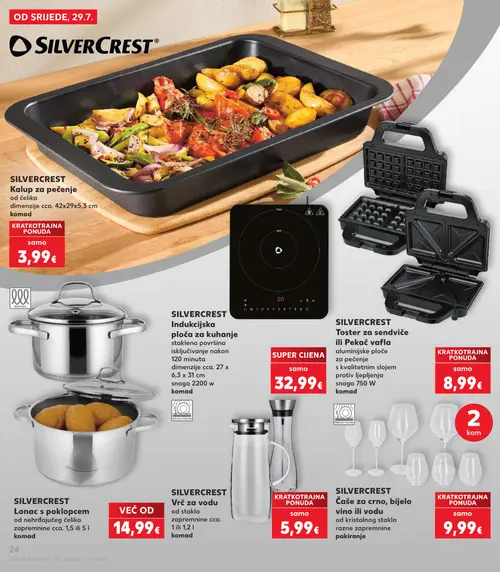 Kaufland katalog — stranica 24: SILVERCREST Kalup za pečenje, SILVERCREST Indukcijska ploča za kuhanje, SILVERCREST Toster za sendviče ili Pekač vafla, SILVERCREST Lonac s poklopcem (vrijedi 29. 07. 2026.–05. 08. 2026.)