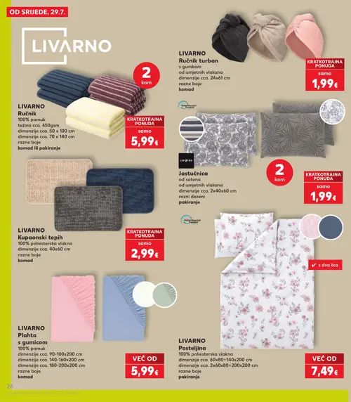 Kaufland katalog — stranica 26: LIVARNO Ručnik turban, LIVARNO Ručnik, Ručnik, Jastučnica (vrijedi 29. 07. 2026.–05. 08. 2026.)