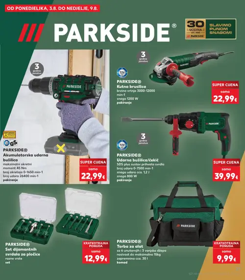 Kaufland katalog — stranica 27: PARKSIDE PARKSIDE® Akumulatorska udarna bušilica, PARKSIDE PARKSIDE® Kutna brusilica, PARKSIDE PARKSIDE® Udarna bušilica/čekić, PARKSIDE PARKSIDE® Set dijamantnih svrdala za pločice (vrijedi 29. 07. 2026.–05. 08. 2026.)