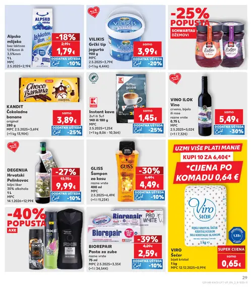 Kaufland katalog — stranica 29: BIORepair Pasta za zube, GLISS Šampon za kosu, DEGENIJA Hrvatski Pelinkovac, Alpsko mlijeko bez laktoze (vrijedi 29. 07. 2026.–05. 08. 2026.)