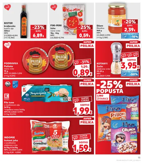 Kaufland katalog — stranica 15: Podravka PODRAVKA Pašteta GOLD, FINI-MINI Juhe razne vrste, BISTRA kraljevsko bučino ulje, Džem Marelica (vrijedi 06. 08. 2026.–11. 08. 2026.)