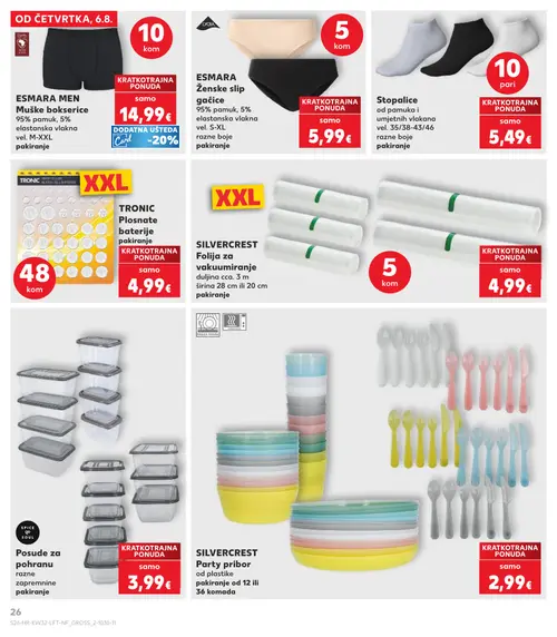 Kaufland katalog — stranica 26: ESMARA ESMARA MEN Muške bokserice, ESMARA ESMARA Ženske slip gaćice, Stopalice od pamuka i umjetnih vlakana, TRONIC TRONIC Pljosnate baterije pakiranje (vrijedi 06. 08. 2026.–11. 08. 2026.)