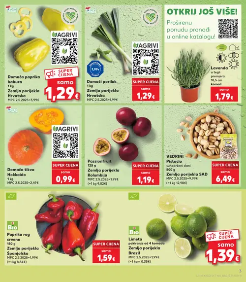 Kaufland katalog — stranica 3: Bio Limeta pakiranje od 4 komada, Bio Paprika rog crvena, VEDRINI Vedrini Pistacio suhoopržni slani (vrijedi 06. 08. 2026.–11. 08. 2026.)