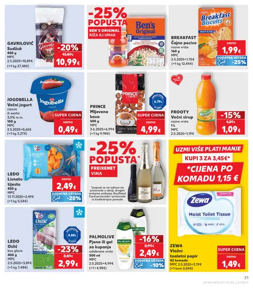 Kaufland katalog — stranica 31: PRINCE PRINCE Mljevna kava, LEDO LEDO Oslić bez glave, GAVRILOVIĆ Sudžuk, PALMOLIVE PALMOLIVE Pjena ili gel za kupanje odabrane vrste (vrijedi 06. 08. 2026.–11. 08. 2026.)