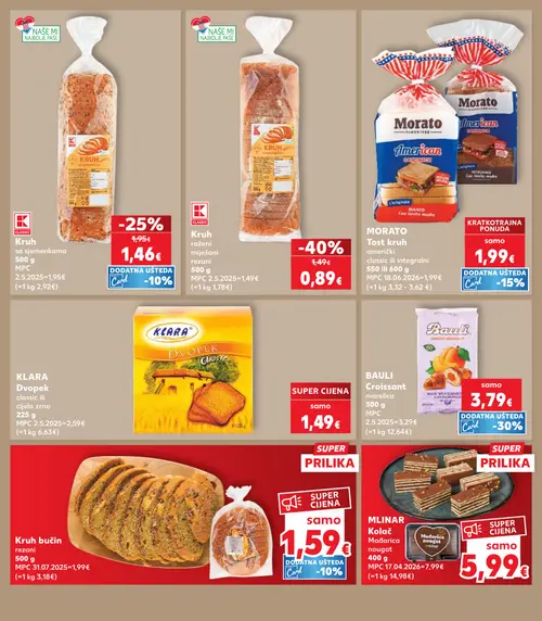 Kaufland katalog — stranica 7: K CLASSIC Kruh raženi miješani, K CLASSIC Kruh sa sjemenkama, MLINAR Kolač Mađarica nougat, MLINAR Kolač Mađarica nougat (vrijedi 06. 08. 2026.–11. 08. 2026.)