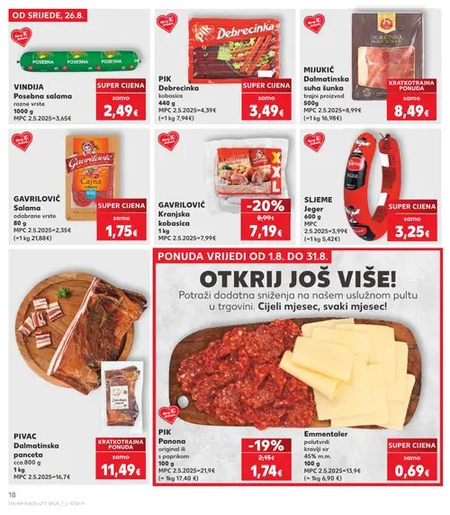 Kaufland katalog — stranica 18: GAVRILOVIĆ Kranjska kobasica, PIK Panona original ili s paprikom (vrijedi 26. 08. 2026.–01. 09. 2026.)