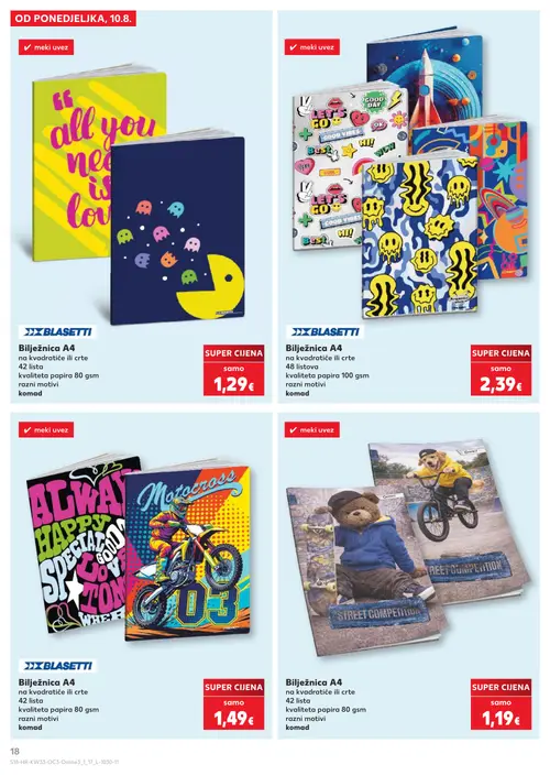 Kaufland katalog — stranica 18: BLASEPTI Bilježnica A4, BLASEPTI Bilježnica A4, BLASEPTI Bilježnica A4, BLASEPTI Bilježnica A4 (vrijedi 10. 08. 2026.–31. 08. 2026.)