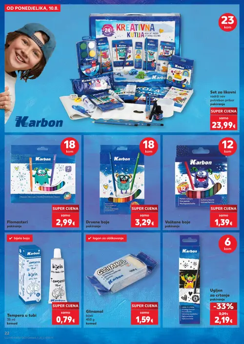 Kaufland katalog — stranica 22: Karbon Ugljen za crtanje pakiranje, Karbon Kreativna kutija, Karbon Flomasteri pakiranje, Karbon Drvene boje pakiranje (vrijedi 10. 08. 2026.–31. 08. 2026.)