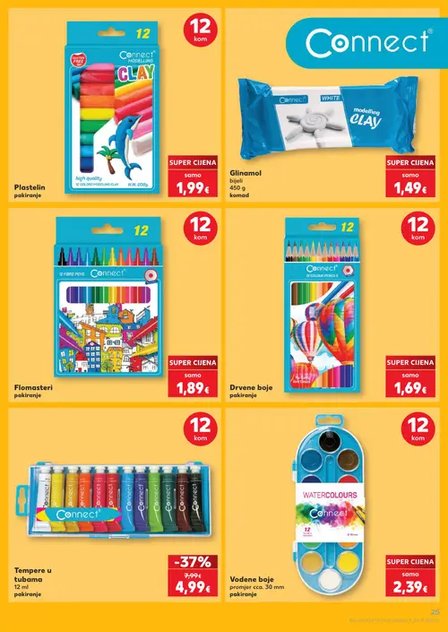 Kaufland katalog — stranica 25: Connect Temperature u tubama, Connect Modelling clay, Connect Glinamol bijeli, Connect 12 Fibre Pens (vrijedi 10. 08. 2026.–31. 08. 2026.)