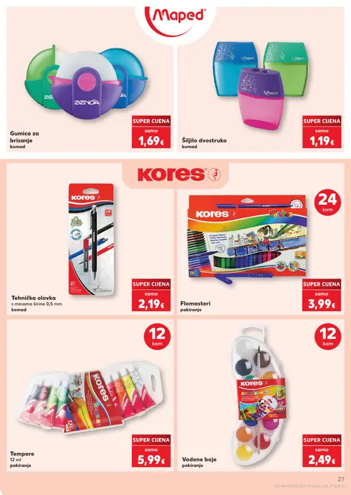 Kaufland katalog — stranica 27: Maped Gumica za brisanje, Maped Šiljilo dvostruko, kores Tehnička olovka, kores Flomasteri (vrijedi 10. 08. 2026.–31. 08. 2026.)