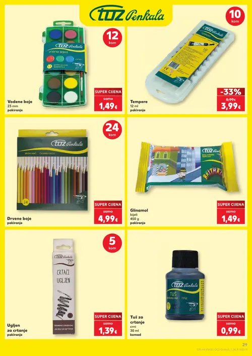 Kaufland katalog — stranica 29: TUZ Penkala Tempere, TUZ Penkala Vodene bojice, TUZ Penkala Drvene bojice, Glinamol (vrijedi 10. 08. 2026.–31. 08. 2026.)
