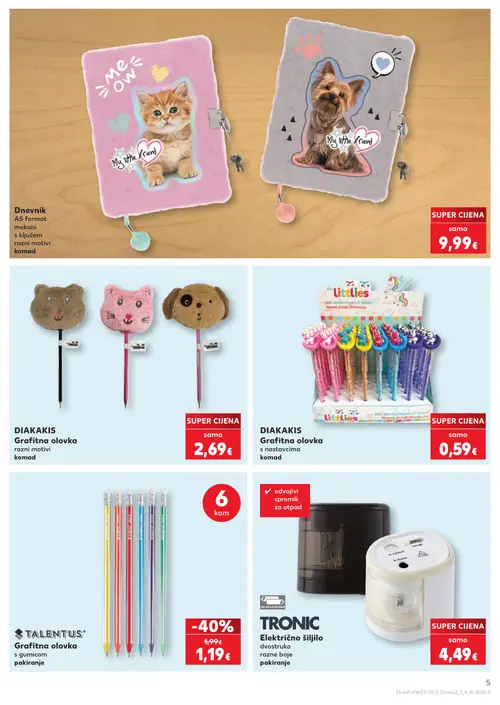 Kaufland katalog — stranica 5: TALENTUS Grafitna olovka s gumicom, DIAKAKIS Grafička olovka, DIAKAKIS Grafička olovka s nastavcima, TRONIC Električno šiljilo dvostruko (vrijedi 10. 08. 2026.–31. 08. 2026.)