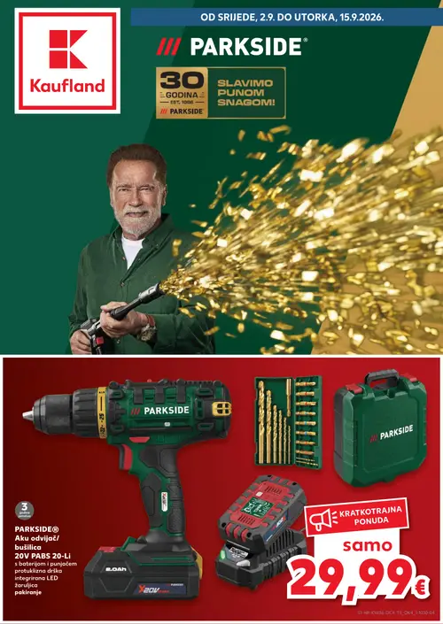 Kaufland katalog — stranica 1: PARKSIDE PARKSIDE® Aku odvijač/bušilica 20V PABS 20-Li (vrijedi 02. 09. 2026.–15. 09. 2026.)