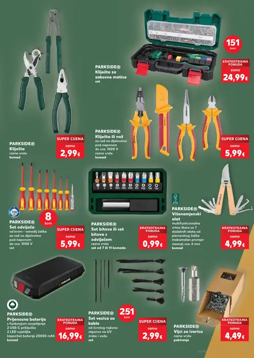 Kaufland katalog — stranica 15: PARKSIDE® Klješta za zakovne matice set, PARKSIDE® Klješta razne vrste, PARKSIDE® Set odvijača od krom - vanadij čelika za rad na dijelovima pod naponom do cca. 1000 V set, PARKSIDE® Set bitova ili set bitova s odvijačem razne vrste set od 7 ili 11 komada (vrijedi 02. 09. 2026.–15. 09. 2026.)