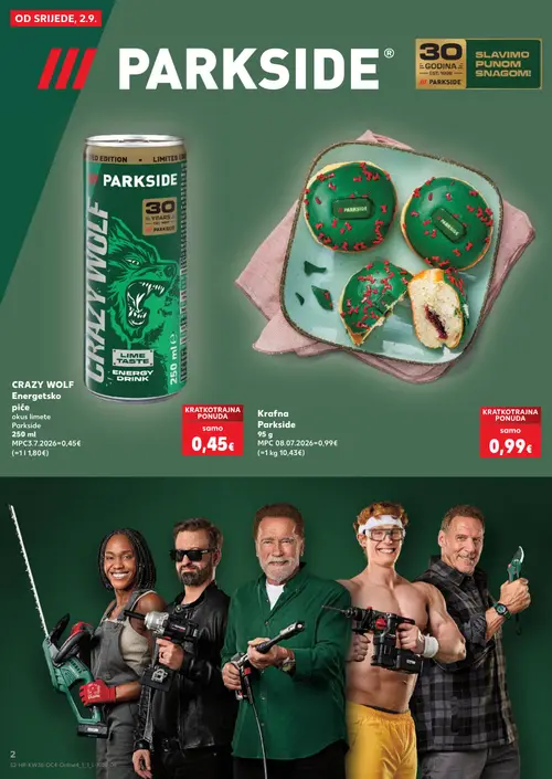 Kaufland katalog — stranica 2: Parkside CRAZY WOLF Energetsko piće, okus limete, Parkside Krafna (vrijedi 02. 09. 2026.–15. 09. 2026.)