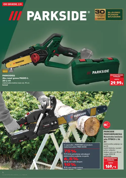 Kaufland katalog — stranica 6: PARKSIDE PARKSIDE® Aku rezač grana PAGHS-L 20-Li A1, PARKSIDE PERFORMANCE® Benzinska lančana pila PPBKS-L 56 A1 (vrijedi 02. 09. 2026.–15. 09. 2026.)