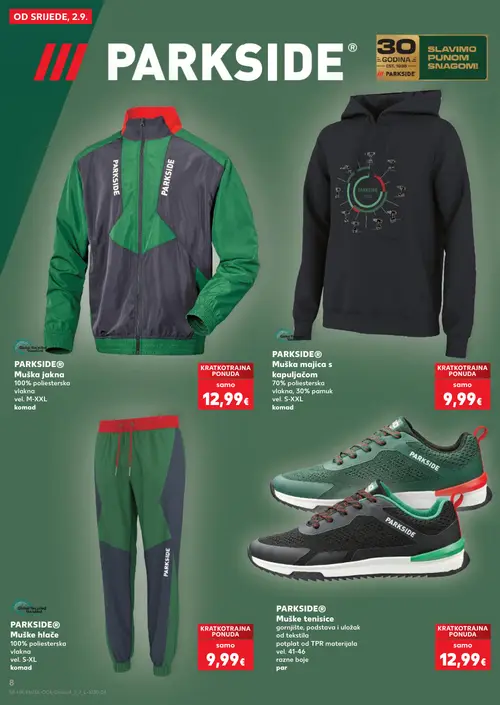 Kaufland katalog — stranica 8: PARKSIDE Muška jakna, PARKSIDE Muška majica s kapuljačom, PARKSIDE Muške tenisice, PARKSIDE Muške hlače (vrijedi 02. 09. 2026.–15. 09. 2026.)