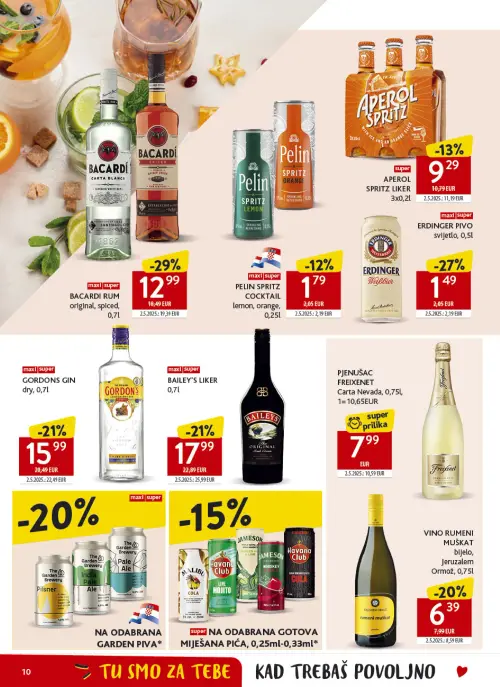 Konzum katalog — stranica 10: BACARDI BACARDI RUM original, ERDINGER ERDINGER PIVO svijetlo, FREIXENET PJENUŠAC FREIXENET Carta Nevada, GORDONS GORDONS GIN dry (vrijedi 24. 06. 2026.–30. 06. 2026.)