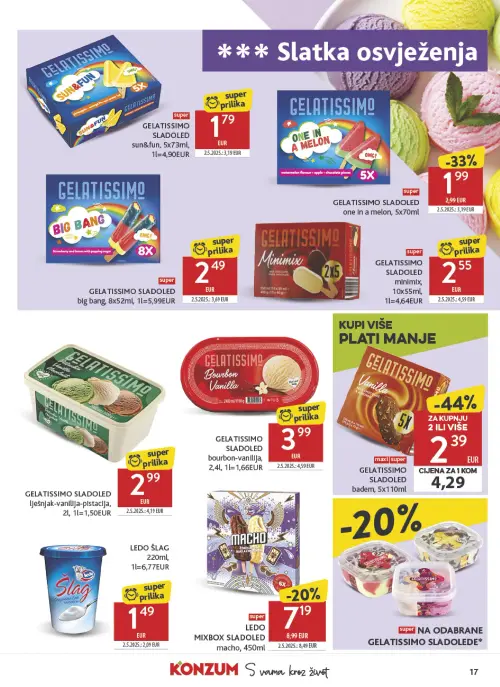 Konzum katalog — stranica 17: GELATISSIMO GELATISSIMO SLADOLED big bang, GELATISSIMO GELATISSIMO SLADOLED minimix, GELATISSIMO GELATISSIMO SLADOLED sun&fun, GELATISSIMO GELATISSIMO SLADOLED one in a melon (vrijedi 24. 06. 2026.–30. 06. 2026.)