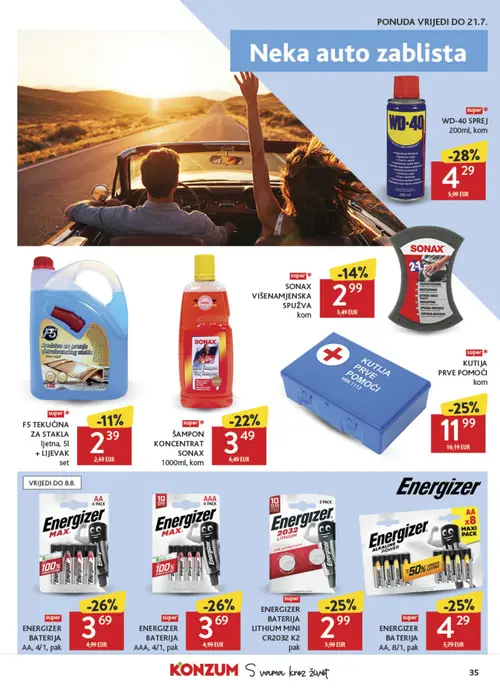Konzum katalog — stranica 35: WD-40 WD-40 SPREJ, Energizer ENERGIZER BATERIJA, Energizer ENERGIZER BATERIJA, KUTIJA PRVE POMOĆI (vrijedi 08. 07. 2026.–14. 07. 2026.)