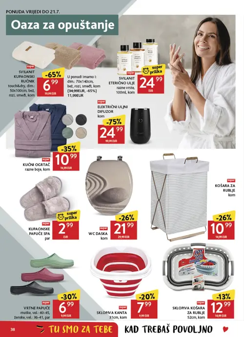 Konzum katalog — stranica 38: ELEKTRIČNI Uljni difuzor, SVILANIT KUPAONSKI RUČNIK, KUĆNI OGRTAČ, VRTNE PAPUČE (vrijedi 08. 07. 2026.–14. 07. 2026.)