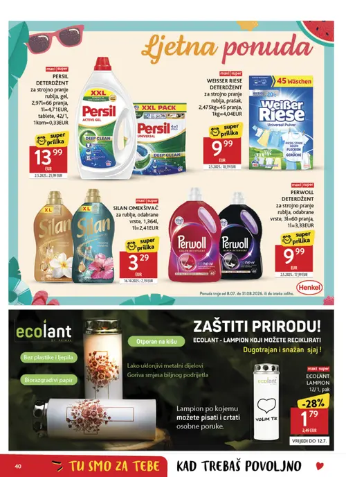 Konzum katalog — stranica 40: Silan SILAN OMEKŠIVAČ za rublje, odabrane vrste, Weißer Riese WEISSER RIESE DETERDŽENT za strojno pranje rublja, prašak, Persil PERSIL DETERDŽENT za strojno pranje rublja, gel, Perwoll PERWOLL DETERDŽENT za strojno pranje rublja, odabrane vrste (vrijedi 08. 07. 2026.–14. 07. 2026.)