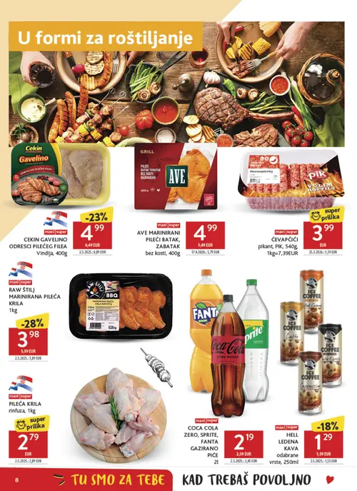 Konzum katalog — stranica 8: Raw štili RAW ŠTILI MARINIRANA PILEĆA KRILA, Pik PIK ČEVAPČIĆI plkant, PIK, Cekin CEKIN GAVELINO ODRESCI PILEĆEG FILEA Vindija (vrijedi 08. 07. 2026.–14. 07. 2026.)