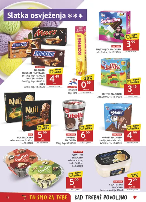 Konzum katalog — stranica 12: Gelatissimo GELATISSIMO SLADOLED, Cremolli KORNET SLADOLED, Nuii NUII SLADOLED, Ledo SNJEGULJICA SLADOLED (vrijedi 15. 07. 2026.–21. 07. 2026.)