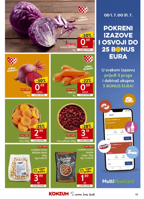 Konzum katalog — stranica 15: KUPUS CRVENI, GARDEN GOOD GARDEN GOOD INDIJSKI ORAH, MARELICA suha, CIKLA (vrijedi 15. 07. 2026.–21. 07. 2026.)