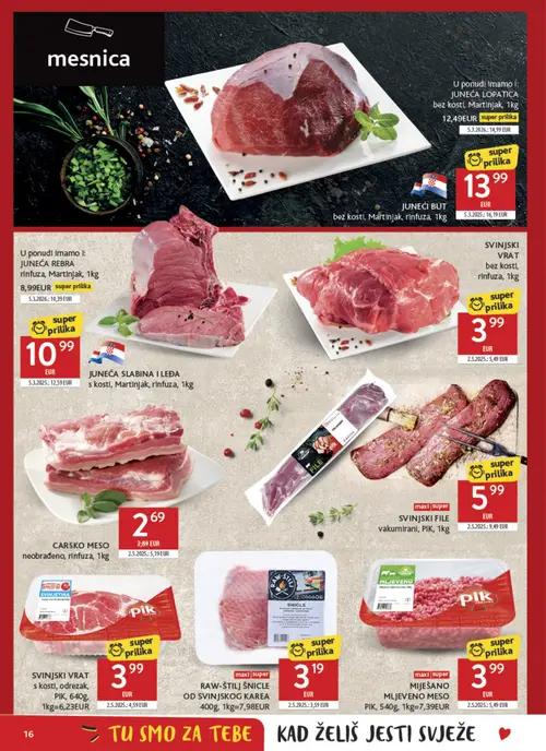 Konzum katalog — stranica 16: PIK SVINJSKI FILE, SVINJSKI VRAT, JUNEĆA LOPATICA (vrijedi 15. 07. 2026.–21. 07. 2026.)