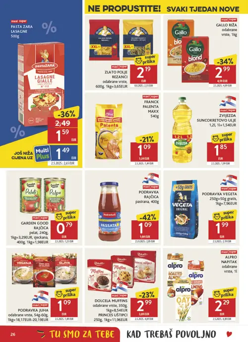Konzum katalog — stranica 26: Alpro ALPRO NAPITAK odabrane vrste, Podravka PODRAVKA RAJČICA paslirana, ZLATOPOLJE REZANCI, Garden Good GARDEN GOOD RAJČICA pelat (vrijedi 15. 07. 2026.–21. 07. 2026.)