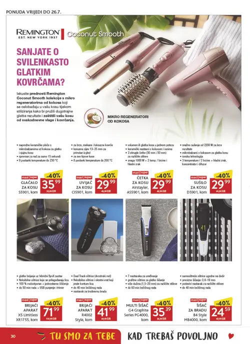 Konzum katalog — stranica 30: Remington BRIJAĆI APARAT R4002 Style, Remington UVIJAČ ZA KOSU C15901, Remington GLAČALO ZA KOSU S5901, Remington ŠIŠAČ ZA BRADU B4 Style MB4000 (vrijedi 15. 07. 2026.–21. 07. 2026.)