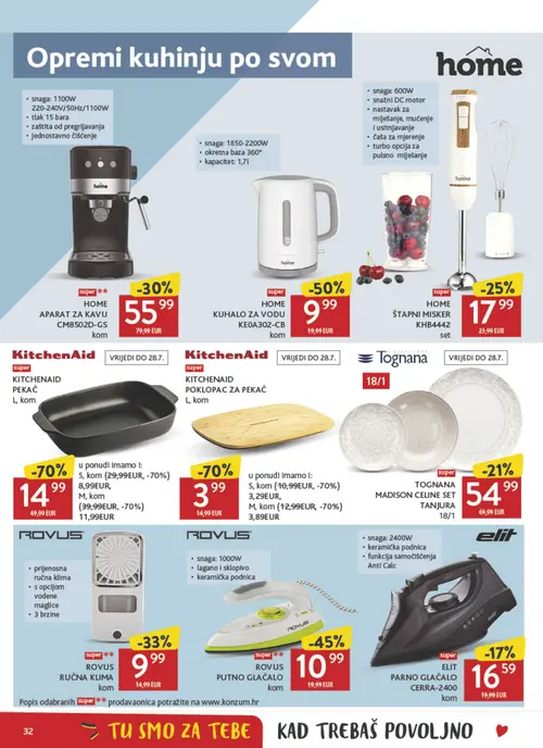 Konzum katalog — stranica 32: KitchenAid KITCHENAID POKLOPAC ZA PEKAČ L, KitchenAid KITCHENAID POKLOPAC ZA PEKAČ L, HOME HOME KUHALO ZA VODU KEOA302-CB, ROVUS ROVUS PUTNO GLAČALO (vrijedi 15. 07. 2026.–21. 07. 2026.)