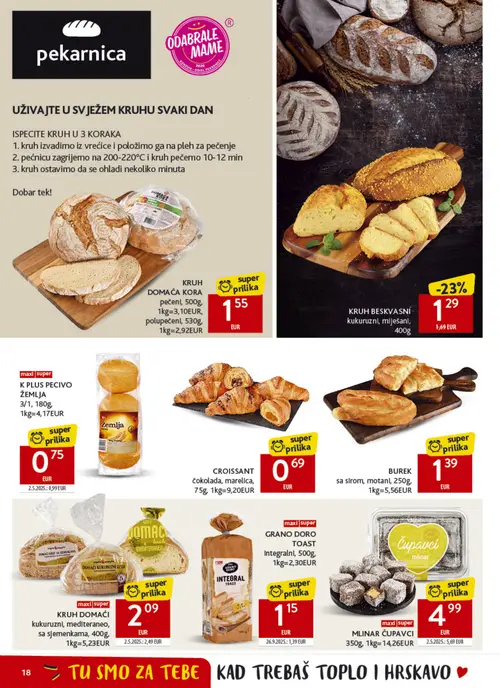 Konzum katalog — stranica 18: K PLUS K PLUS PECIVO ŽEMLJA 3/1, KRUH BESKVASNI kukuruzni, miješani, GRANO DORO GRANO DORO TOAST Integralni (vrijedi 22. 07. 2026.–28. 07. 2026.)