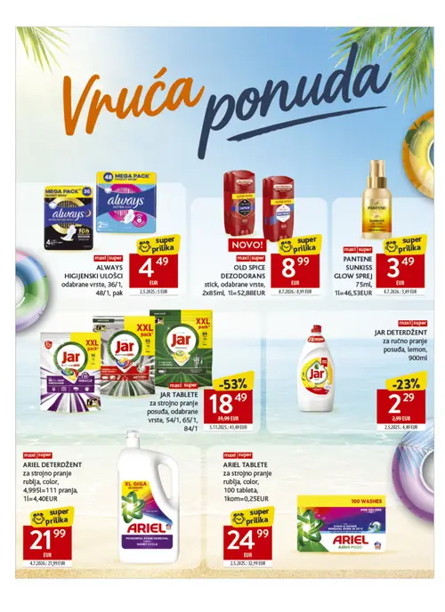 Konzum katalog — stranica 31: Jar JAR TABLETE za strojno pranje posuđa, ARIEL ARIEL TABLETE za strojno pranje rublja, color, Jar JAR DETERDŽENT za ručno pranje posuđa, lemon (vrijedi 22. 07. 2026.–28. 07. 2026.)