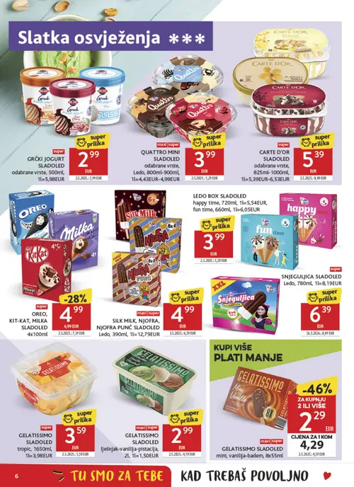 Konzum katalog — stranica 6: GELATISSIMO GELATISSIMO SLADOLED mini, vanilija-badem, CARTE D'OR CARTE D'OR SLADOLED odabrane vrste, GELATISSIMO GELATISSIMO SLADOLED tropic, GELATISSIMO GELATISSIMO SLADOLED lješnjak-vanilija-pistacija (vrijedi 22. 07. 2026.–28. 07. 2026.)