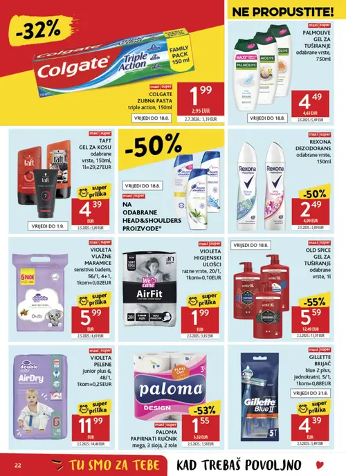 Konzum katalog — stranica 22: Old Spice OLD SPICE GEL ZA TUŠIRANJE odabrane vrste, 1l, Paloma PALOMA PAPIRNATI RUČNIK mega, 3 sloja, 2 role, Rexona REXONA DEZODORANS odabrane vrste, 150ml, Head&Shoulders NA ODABRANE HEAD&SHOULDERS PROIZVODE* (vrijedi 04. 08. 2026.–11. 08. 2026.)