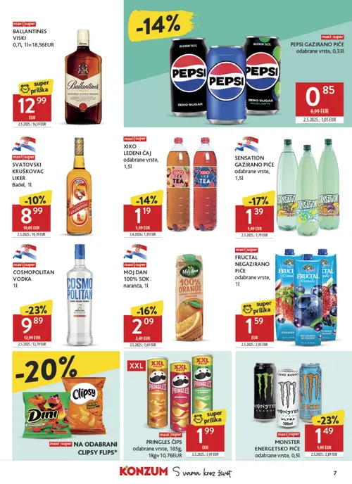 Konzum katalog — stranica 7: Pringles PRINGLES ČIPS, Monster MONSTER ENERGETSKO PIĆE, COSMOPOLITAN VODKA, FRUCTAL NEGAZIRANO PIĆE (vrijedi 04. 08. 2026.–11. 08. 2026.)