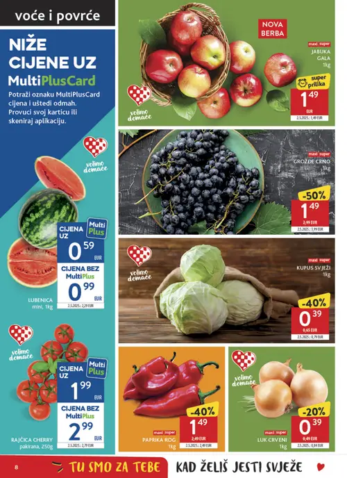Konzum katalog — stranica 8: GROŽĐE CRNO, LUK CRVENI, KUPUS SVJEŽI, LUBENICA mini (vrijedi 04. 08. 2026.–11. 08. 2026.)