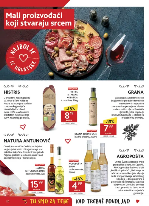 Konzum katalog — stranica 20: AGROPOŠTA SIRUP odabrane vrste, HISTRIS ISTARSKA KOBASICA s tartufima (vrijedi 12. 08. 2026.–18. 08. 2026.)