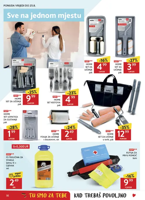 Konzum katalog — stranica 32: HOME SET ZA LIČENJE u torbi, HOME SET ZA LOPATICU ZA GLETANJE, HOME SET ZA LIČENJE, HOME SET ZA LIČENJE (vrijedi 12. 08. 2026.–18. 08. 2026.)