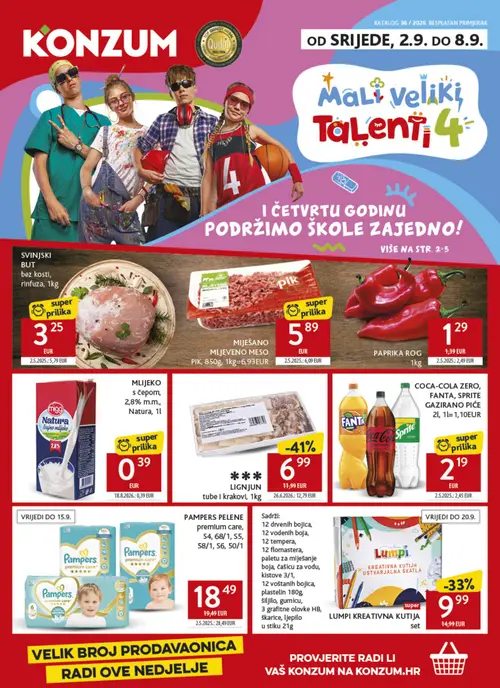 Konzum katalog — stranica 1: *** LIGNJUN tube i kraKovi, LUMPI KREATIVNA KUTIJA USTVARLJALNA ŠKATLA (vrijedi 02. 09. 2026.–08. 09. 2026.)