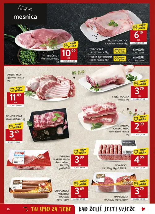 Konzum katalog — stranica 10: SVJEŽI ODOJAK, SVINJSKO CARSKO MESO, SVINJSKI VRAT, TELEĆA POTRBŠINA (vrijedi 02. 09. 2026.–08. 09. 2026.)