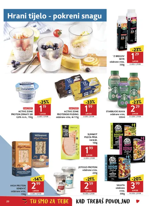 Konzum katalog — stranica 20: STARBUCKS KAVA odabrane vrste, Z BREGOV SKYR odabrane vrste, ACTIVE ZONE PROTEIN ZRNATI SIR 0,8% m.m., ACTIVE ZONE PROTEINSKI PUDING odabrane vrste (vrijedi 02. 09. 2026.–08. 09. 2026.)